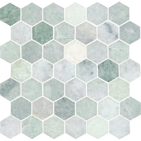 MSI Icelandic Green Hexagon SAMPLE Polished Marble Mesh-Mounted Mosaic Wall Tile ZOR-MD-0486-SAM
